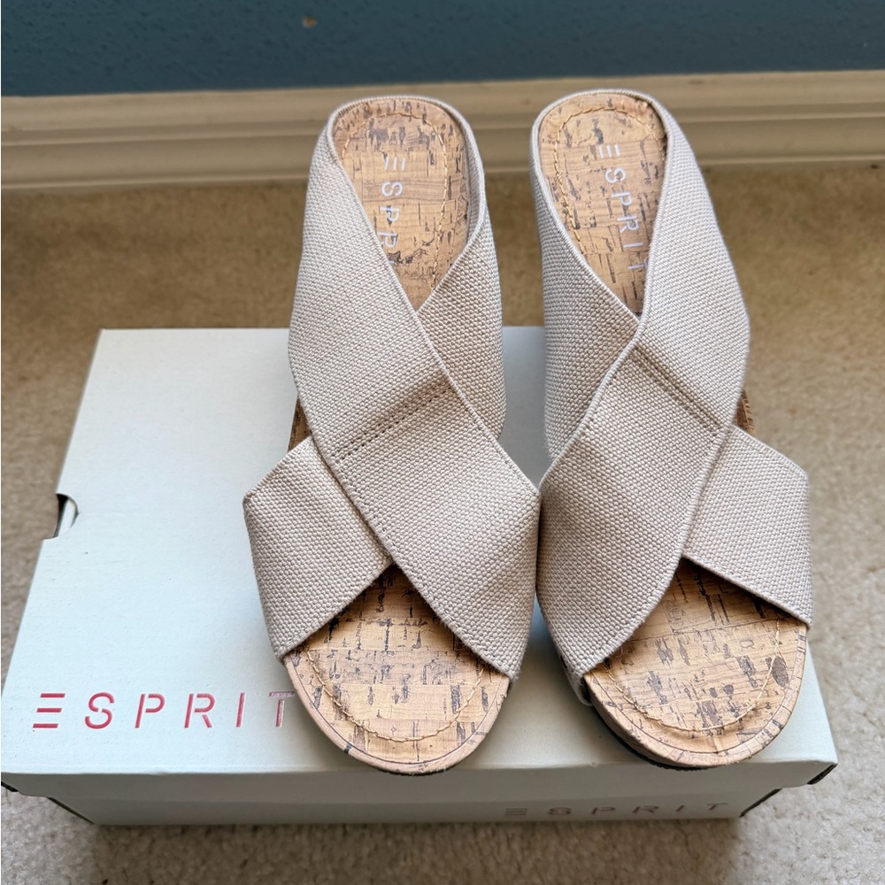 Esprit Beige Cork Wedge Slide Sandals
